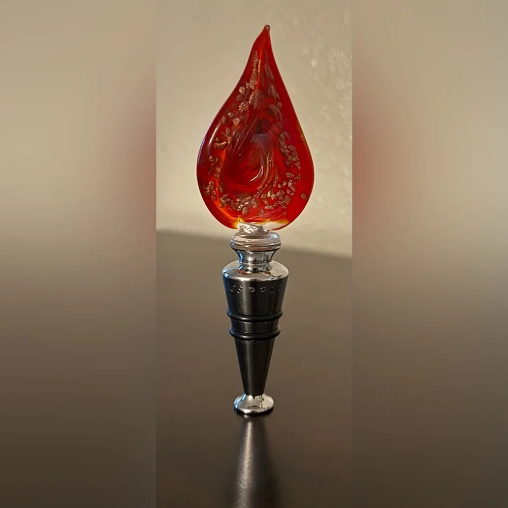 Murano Style Art Glass Wine Bottle Stopper | Red Gold Aventurine | Bar Accessory